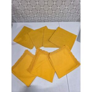 Vintage Mustard Yellow Napkins Sets 4-Linen Blend 3- Lace Trim Dinner Decor READ